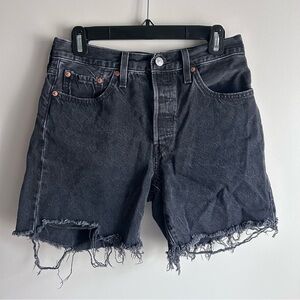 Frayed Hem Black Denim Shorts